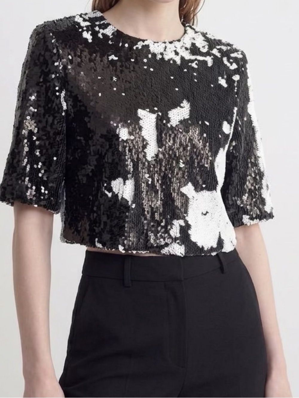 Lucy Paris Black & White Sequin Crop Top